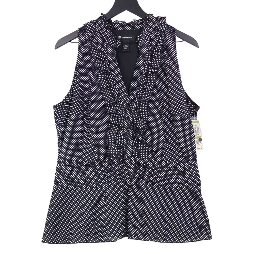 NWT INC International Concepts Womens Blouse Sz 14 Ruffle Pin Dot Office Career